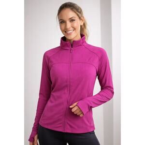 Danskin Athletic Zip-Up Jacket Pink Ribbed Thumbhole Sleeve Women XL